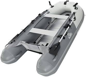 ALEKO Inflatable Boat | Yacht Dinghy Tender Raft | 4 Person Fishing Boat | Aluminum Floor Oars | 2 Fishing Rod Holders | Heavy-Duty PVC | 2024 Model | Light/Dark Gray | 10’5”