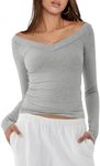 MIHOLL Womens Cute Tops Fall Shirts Long Sleeve V Neck Basic Fashion Tee Tops Sexy Party Club Outfits 2024 Grey X-Large