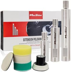 Maxshine 3 Pieces Stainless Steel Extension Shaft Set & 2" Foam Polishing Kit - 2in, 3in, 5in, Fits 5/8 Backing Plate, Grinder Attachments, Car Polishing & Rotary Polisher Accessory