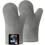 Gorilla Grip Heat Resistant Silicone Oven Mitts Set, Soft Quilted Lining, Extra Long, Waterproof Flexible Gloves for Cooking and BBQ, Kitchen Mitt Potholders, Easy Clean, Set of 2, Gray