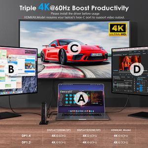 WAVLINK USB C Docking Station – Triple Monitor 4K, 100W, 3 HDMI, 5 USB, Ethernet