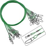 20PCS Fishing Leaders Saltwater 150LB Heavy Duty Stainless Steel Fishing Wire Leader Line High Strength Fishing Leader with Swivels Snaps Fishing Lure Rigs Black/Red/Green (Green - 20pcs)