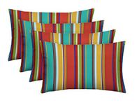 Set of 2 - Indoor / Outdoor Decorative Lumbar / Rectangle Pillows + 2 Free - Bright / Colorful Coral, Turquoise, Green, Blue, Yellow Stripe