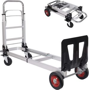 RedSwing 2 in 1 Aluminum Hand Truck Dolly, Folding Convertible Hand Utility Cart with 4 Wheels, Heavy Duty Hand Truck Flatform Cart, 330lbs Weight Capacity(Silver)