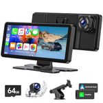 LAMTTO 6.86" Portable Wireless Car Stereo Receiver Screen for Apple Carplay Android Auto with 2.5K Dash Cam, 1080P Backup Camera, Car Bluetooth, Mirror Link, AUX/FM, Googel, Siri, 64GB SD Card