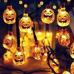 Pumpkin Solar String Lights for Halloween Decorations Outside, 24Ft/7M 50LED Halloween Lights for Outdoor Garden Party Autumn Harvest Home-Decor