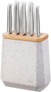 Furi Pro Stone Knife Block Set Sepia Terrazzo, 6 pc Set - Knife Block & 5 Essential Knives - Santoku 17cm (6.5in), Cook's 20cm (8in), Bread 20cm (8in), Utility 15cm (6in), Asian Utility 12cm (4.5in)