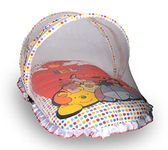 Disney Baby Tales Baby Bed with Thick Mattress, Mosquito Net with Zip Closure & Neck Pillow, Baby Bedding for New Born, 3M+, Disney Print, Baby Sleeping Bed of 78x45x40cm Size (Orange - Winnie The Pooh)