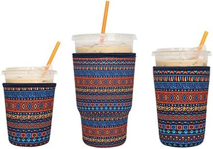 3 Pack Reusable Iced Coffee Sleeves - LOVAC Insulator Sleeve for Cold Beverages, Neoprene Cup Holder for Starbucks Coffee , Dunkin Coffee, More (Indian)