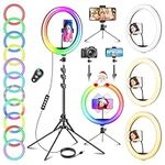 12'' Ring Light with Tripod Stand & Phone Holder Tall 177cm/70'', LED Selfie Circle Ringlight with Remote for Makeup YouTube Tiktok, Floor/Desk USB Halo Lamp with 40 RGB Modes 13 Brightness (12in)