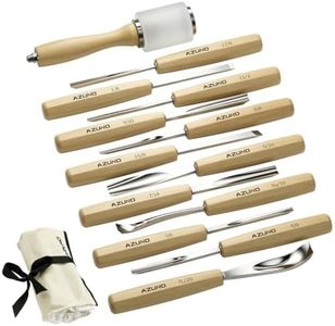 Wood Carving Kit – AZUNO Professional Wood Carving Tools Set, 12 PCS w/Mallet & Canvas Case. Sharp Cr-V 60 Steel, Ash Wood Handles. Wood Carving Kit for Beginners & Pros. Essential Wood Carving Set