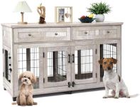 Dog Crate Furniture with 5 Doors, 58" Wooden Dog Kennel End Table with Large Capacity Drawers, Dog House with Openable Divider for Small/Medium/Large Dog,Dog Cage,Side End Table (Rustic Grey)