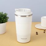 Frenchware Coffee Mug | 510 ML | Tumbler, Flask for Tea Coffee, Insulated Coffee Mug, Coffee Tumbler, Double Wall Vacuum Insulated Mug, Coffee Mug with Leakproof Lid, Travel Coffee Mug (White)