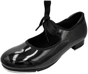 s.lemon Black Patent Leather Lace Up Tap Dance Shoe for Girls Women 32