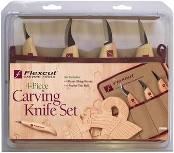 Flexcut Wood Carving Tools 4 Piece Carving Knife Set KN100 | Wood Carving Knife Set with 1095 High Carbon Steel Blades Plus Tool Storage Roll | Whittling Knives Include Solid Ash Handle