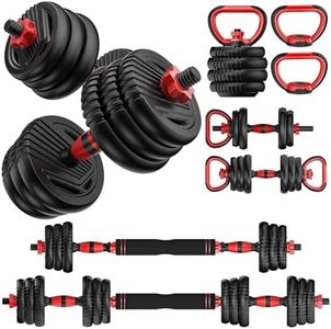 Yildue Adjustable Dumbbells Set,Free Weights Set 15KG/20KG/30KG with Connector,4 in 1 Dumbbells Sets Used as Barbell/Kettlebells/Push Up Stand(20kg Barbell+Kettlebell Sets)