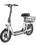 Gotrax Astro Electric Scooter with Seat, 14" Pneumatic Tire and 19 Miles Range&15.5Mph Power by Peak 500W Motor, Comfortable Dual Shock Absorption&Wider Seat, EBike with Carry Basket for Adult White