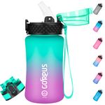 GOPPUS kids Water Bottle With Straw Toddler BPA-Free Tritan Leakproof Motivational Time Marker Water Bottle With 2 Lids (Straw Lid Flip Top Lid) Handle Strap Include 10pcs Water Bottle Stickers for Girls Boys School