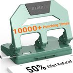 AFMAT Heavy Duty 3 Hole Puncher, 40-Sheet Three Hole Punch Heavy Duty, 50% Reduced Effort Paper Punch, 10000+ Punching Times, Metal Hole Puncher 3 Ring w/Large Tray, Bulit-in S.S. Paper Guide, Green
