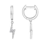 PAVOI 14K White Gold Plated S925 Sterling Silver Post Drop/Dangle Huggie Earrings for Women | Dainty Lightning Bolt Earrings