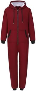 Kidukso Hooded Onesie Pajamas Adult Unisex Jumpsuit Sportwear Christmas Matching Family Costume Zipper Sleepwear Homewear, Claret, XX-Large