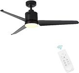 FINXIN Ceiling Fan with Lamp, Ceiling Fan with Light and Remote Control 52 Black Ceiling Fans For Bedroom,Living Room,Dining Room Including Motor,3-Blades,Remote Switch [Energy Class A+]