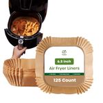 Comfy Package [125 Count] 6.5 Inch Square Air Fryer Liners Disposable - Non-Stick Parchment Paper Liners, Waterproof, Oil-Resistant - Kraft