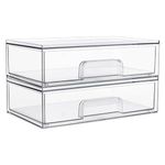 Vtopmart 2 Pack Stackable Clear Plastic Drawer Organizer, Makeup Organizers and Storage for Eyeshadow Palettes, Cosmetics, Beauty Supplies, Ideal for Vanity, Desk, Office, Bathroom Organization