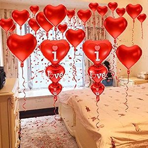 20 + 2 I Love You Balloons - Helium Supported - Love Balloons - Valentines Day Decorations and Gift Idea for Him or Her, Wedding Birthday Decorations | Valentine Balloons,Ribbon & Straw Included