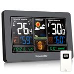 Newentor Weather Station Wireless Indoor Outdoor Thermometer, Color Display Digital Weather Thermometer with Atomic Clock, Barometric Pressure, Forecast Station with Adjustable Backlight, Black