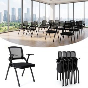 yfocfrkfan Folding Office Chair with Breathable Mesh Back, Ergonomic Stackable Conference Room Chair with Padded Seat & Armrests, Sturdy Guest Reception Chair for Office, Meeting, Classroom,Basic,12
