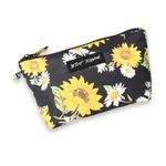 Betsey Johnson 8.5 Inch Zipper Cosmetic Pouch Small Toiletry Bag Lightweight Durable Polyester Organizer with Inner Zipped Pocket Good For Makeup Accessories and Travel Needs (Sunflowers)