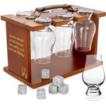 Wooden Whisky Tasting Glass Rack- Compatible with Glencairn Whiskey Glasses Set of 6, Glassware Drying Holder Carrier Bourbon Whiskey Glasses Storage Organizer with Stones (Not Include Glasses)