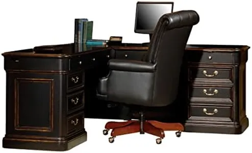 Hekman Furniture Louis Philippe L-Shaped Executive Desk – Solid Wood Office Desk with Drawers, Keyboard Tray, File Storage & Wire Management Classic L Shape Computer Desk for Home & Office