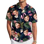 VEELU Mens Hawaiian Shirts Custom Face and Name Hawaiian Shirt Short Sleeve Casual Funky Flower Flamingo Beach Shirts Men'S Gifts Personalized Face for Boyfriend Husband Father Tropical Floral Shirts