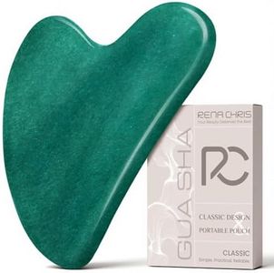 Rena Chris Gua Sha Facial Tool, Natural Jade Stone Guasha Board for SPA Acupuncture Therapy Trigger Point Treatment, Gua Sha Scraping Massage Tool (Green)