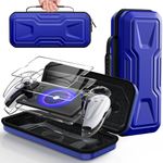 Accessories Bundle for PlayStation Portal, Carry Case with Hard Clear Protective Cover and Tempered Glass Screen Protector, Portable Hard Shell Travel Handbag for PS Portal Remote Player-Sapphire Blue