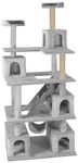 FURRLOVERS Multilevel Fur Fabric Cat Tree - Ladder | Hanging Ball | Tunnel | Multiple Condos | Jute Rope Scratching Posts | for Adult Cats & Kittens (32 x 19 x 85 Inches) (Grey - FURR-94)