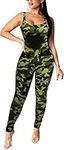 Women Crisscross Bandage Backless Camo Bodycon Jumpsuits Long Pant Romper Playsuit, Camouflage#3, X-Small