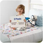 IMPROVIA® Toddler Bed Wetting Pad – 2 Pack 34x36 Waterproof Mattress Protector with Wings – Ultra Absorbent, Fast Drying, Non-Slip Washable Underpad for Kids & Potty Training – Space Design