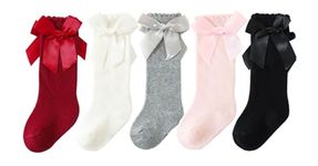 CHUNG Toddler Baby Girls Knee Hight Stocking Cotton Socks 0-7Years Solid Color Bowknot Thin Spring Summer, 5 Pairs Solid Color, 1-3T