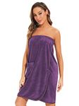 Rosyline Womens Wrap Towel Spa Wraps & Body Wrap Adjustable Button Bathrobe Purple L