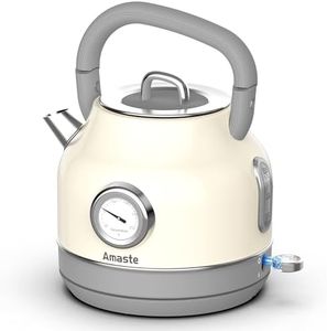 Amaste Electric Kettle, Retro Electric Tea Kettle With Thermometer, 57 Oz Hot Water Kettle For Coffee & Tea, 304 Stainless Steel, 1500w Fast Boiling, Auto Shut-Off & Boil Dry Protection, Cream White