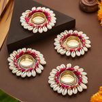 Tied Ribbons 4 pcs Handmade Tealight Candle Holder for Pooja | 0.7 Inch | Kodi Tealight Holder for Decoration, Mandir | Diwali Decorations for Home, Diwali Gifts | Indian Decorations for Home (Pink)