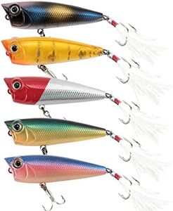 Alwonder 5pcs Topwater Popper Fishing Lures Kit 1/4oz 2.4in Treble Hooks Bass Fishing Baits