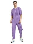 Kraasa Summer Cotton Co-ord Set, Tshirt and Pant Set, Regular Fit Plus Sizes Tracksuit for Men's Lavender Size M