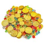 flintronic Pirate Treasure Coins and Gems, 240 Pieces Pirate Treasure Toy, Pirate Treasure Kids Set with 80 Pirate Gold Coins and 160 Pirate Gems, for Party Christmas Halloween Game Props