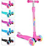 BELEEV Scooter for Kids 3 Wheel Kick Scooter, Perfect for Toddler Girls Boys Age 3-12, Scooter with 4 Adjustable Height, LED Light Up Wheels for Children (Matte Pink)