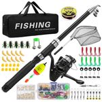 Lomffy Telescopic Fishing Rod and Reel Combo Set, 1.8m Telescopic Fishing Set with Finshing Net and Bag Fishing Rod and Reel Combo Set Rod Fish Pole Kit with Line, Lures, Spinning Rod Reel Combo