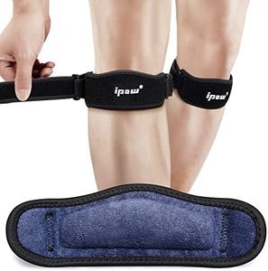 IPOW 2 Pack Thickened Pad & Wide Patella Knee Strap, Pain Relief Patellar Tendon Support, Adjustable Brace Band for Basketball, Running, Jumpers Knee, Volleyball, Tendonitis, Arthritis